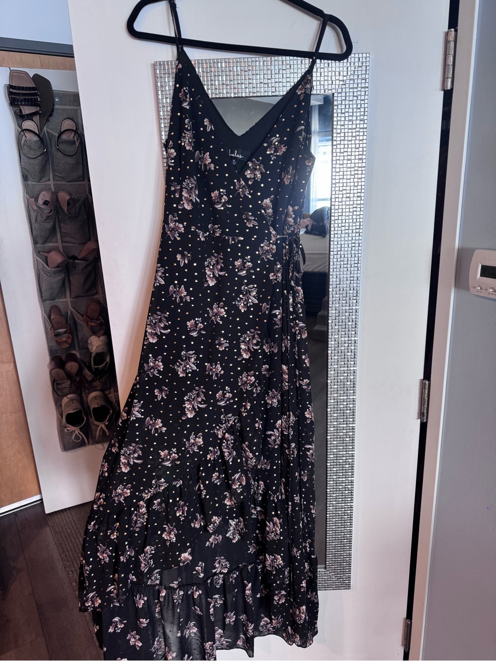Lulu's Black Floral Maxi Dress with Pink Flowers